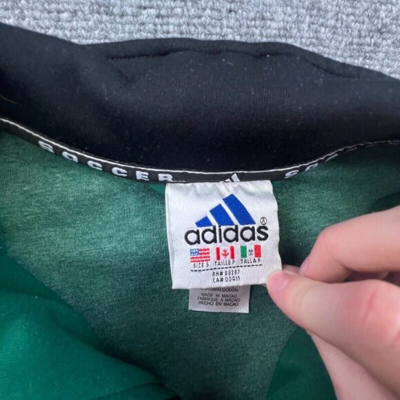 Adidas Sweatshirt Men's Small Green Striped Full Zip Soccer Athletic Wear - Picture 5 of 15